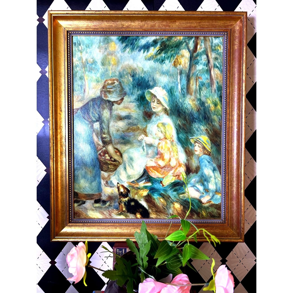 Vintage 25" Renoir Oil Painting Framed Reproduction by H. DeNunzio Impressionist